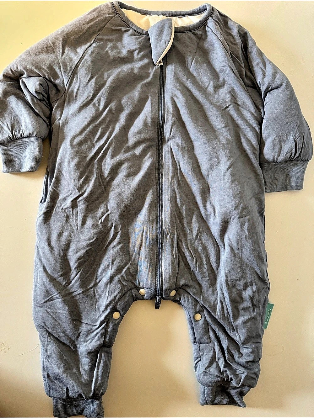 PurComfy Zip-Up Footie Gray 3-6M Like New